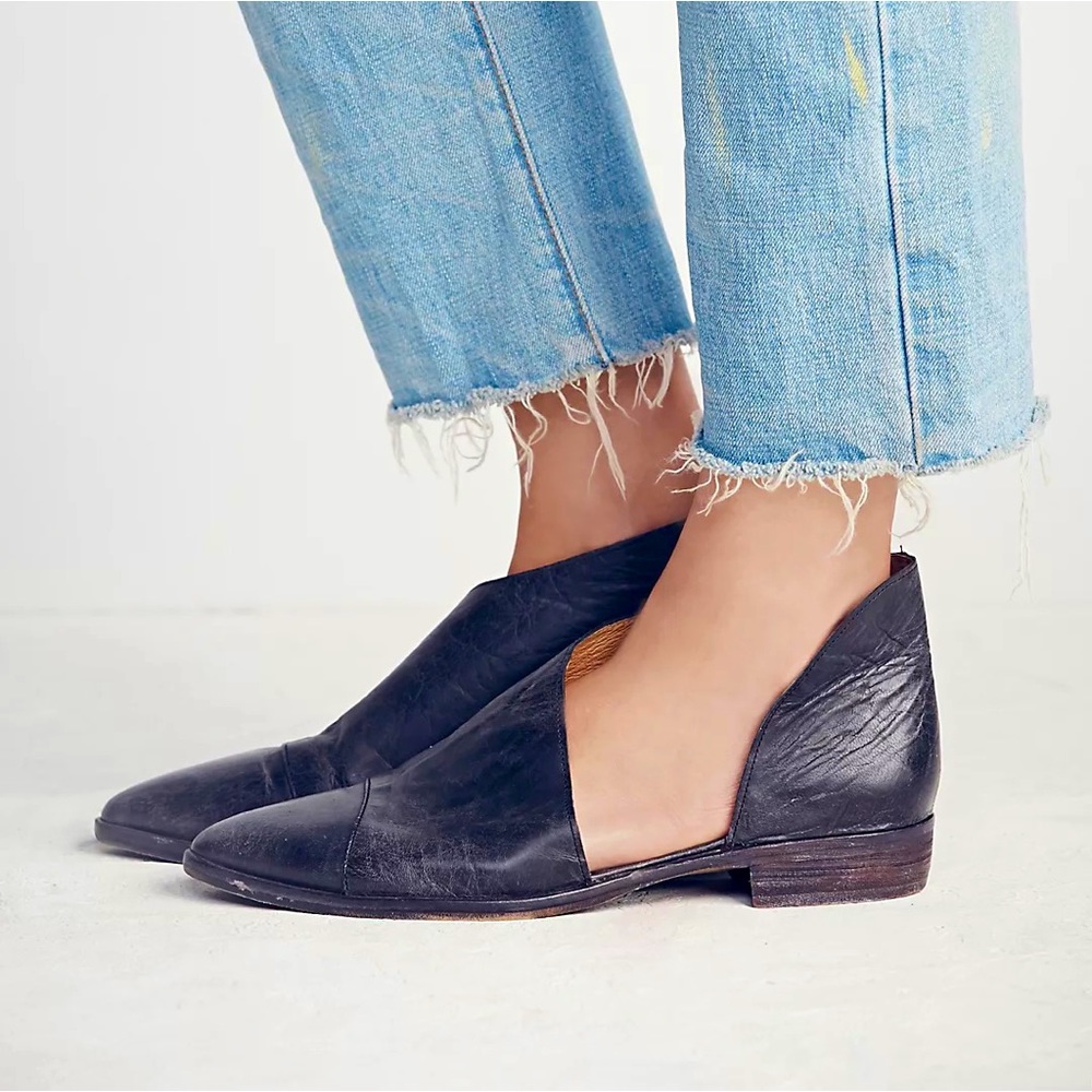 Free People Black Leather Slip-On Shoes
